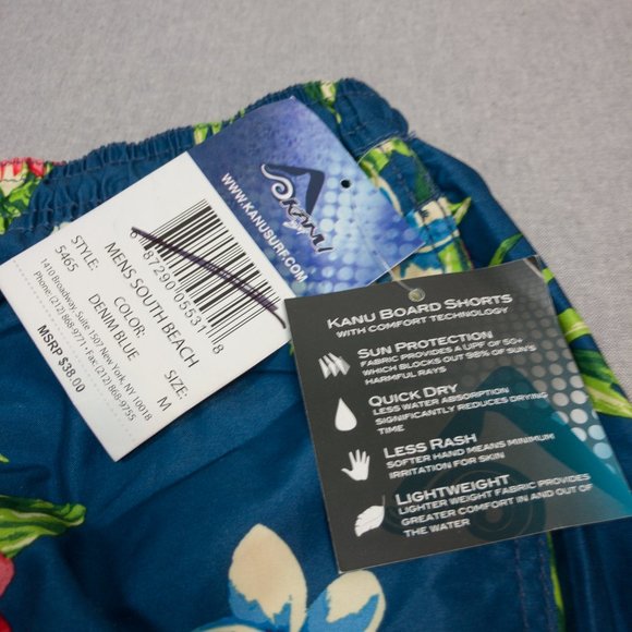 Denim Blue Tropical Floral Print Swim Trunks M - Picture 5 of 7